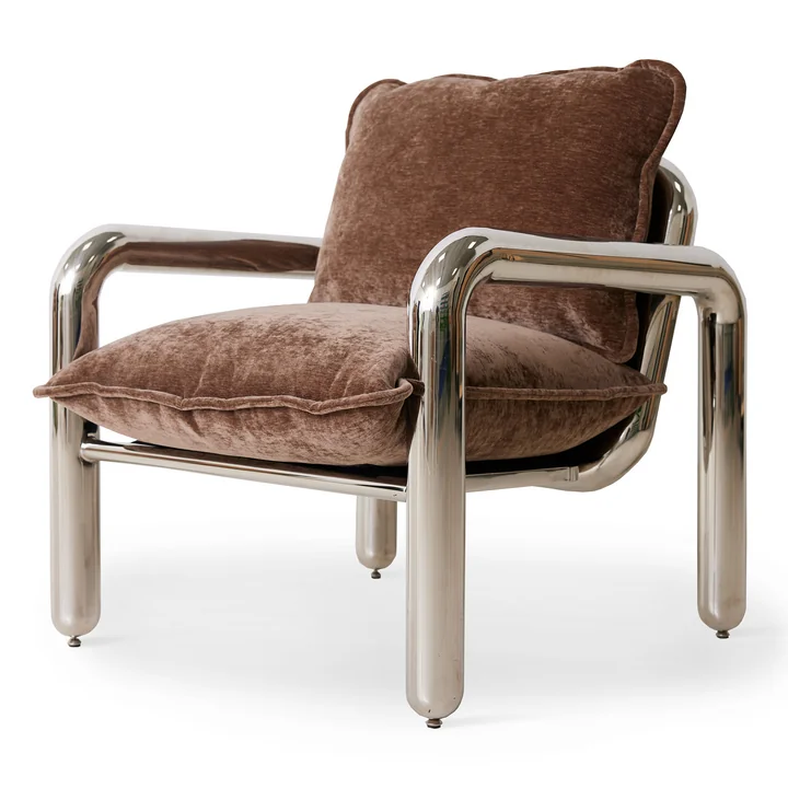 HKliving - Chrom- Loungesessel, samtbraun