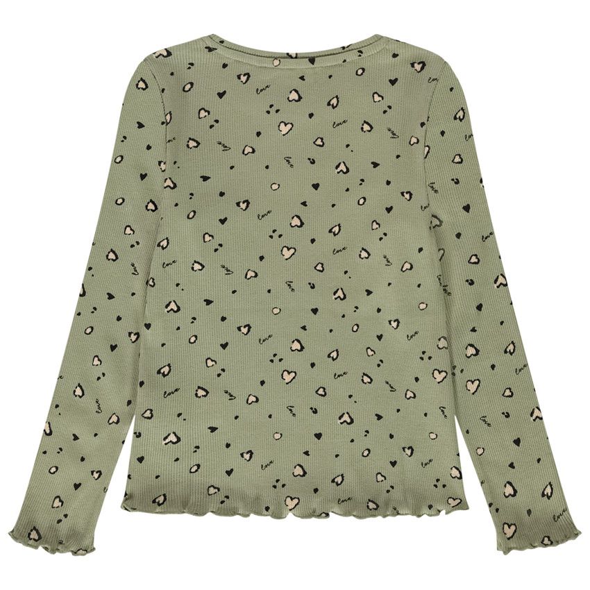 T-shirt manches longues côtelé imprimé fantaisie pour fille