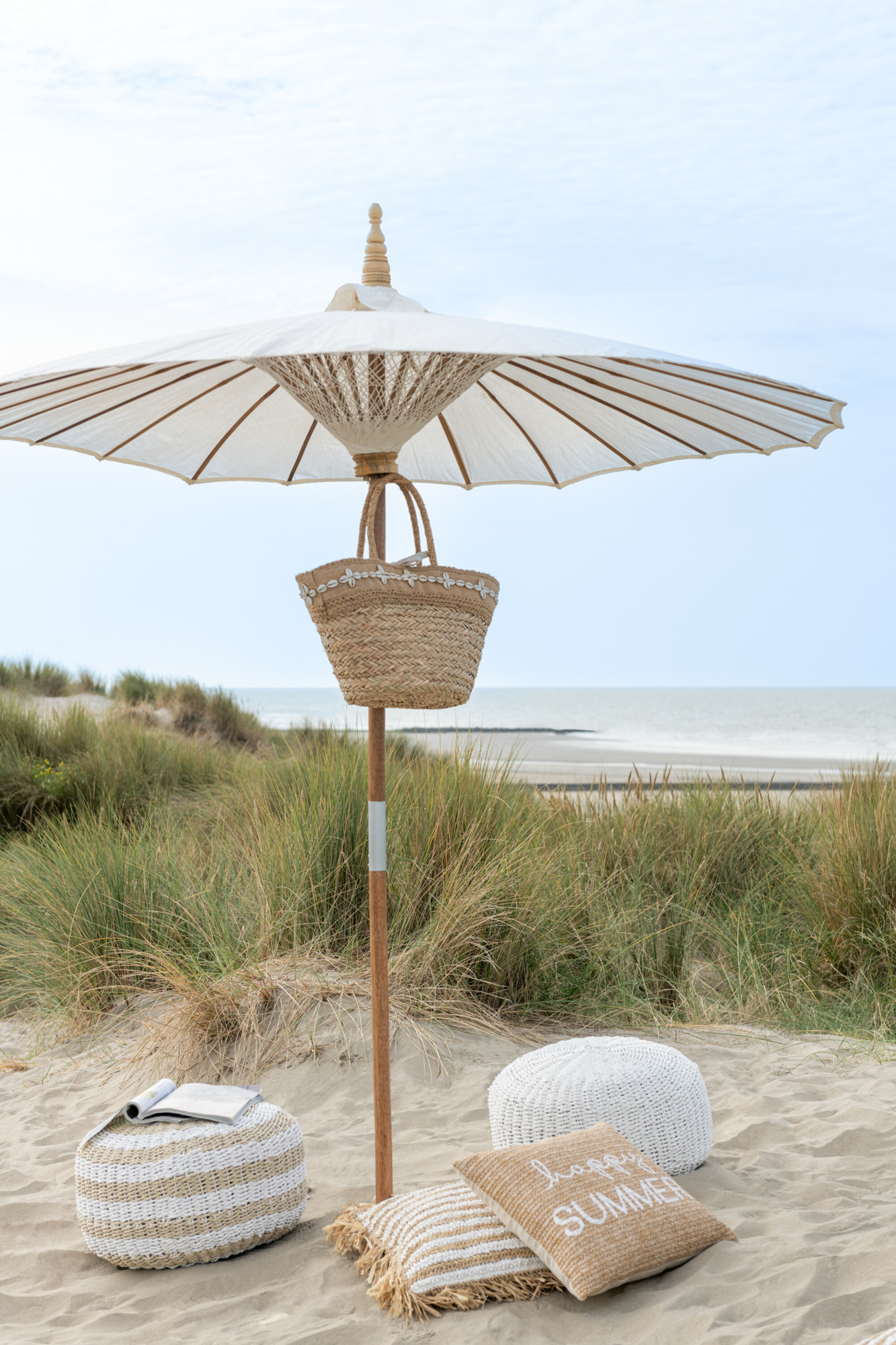 Pouf Roundabout gestreept zwart naturel