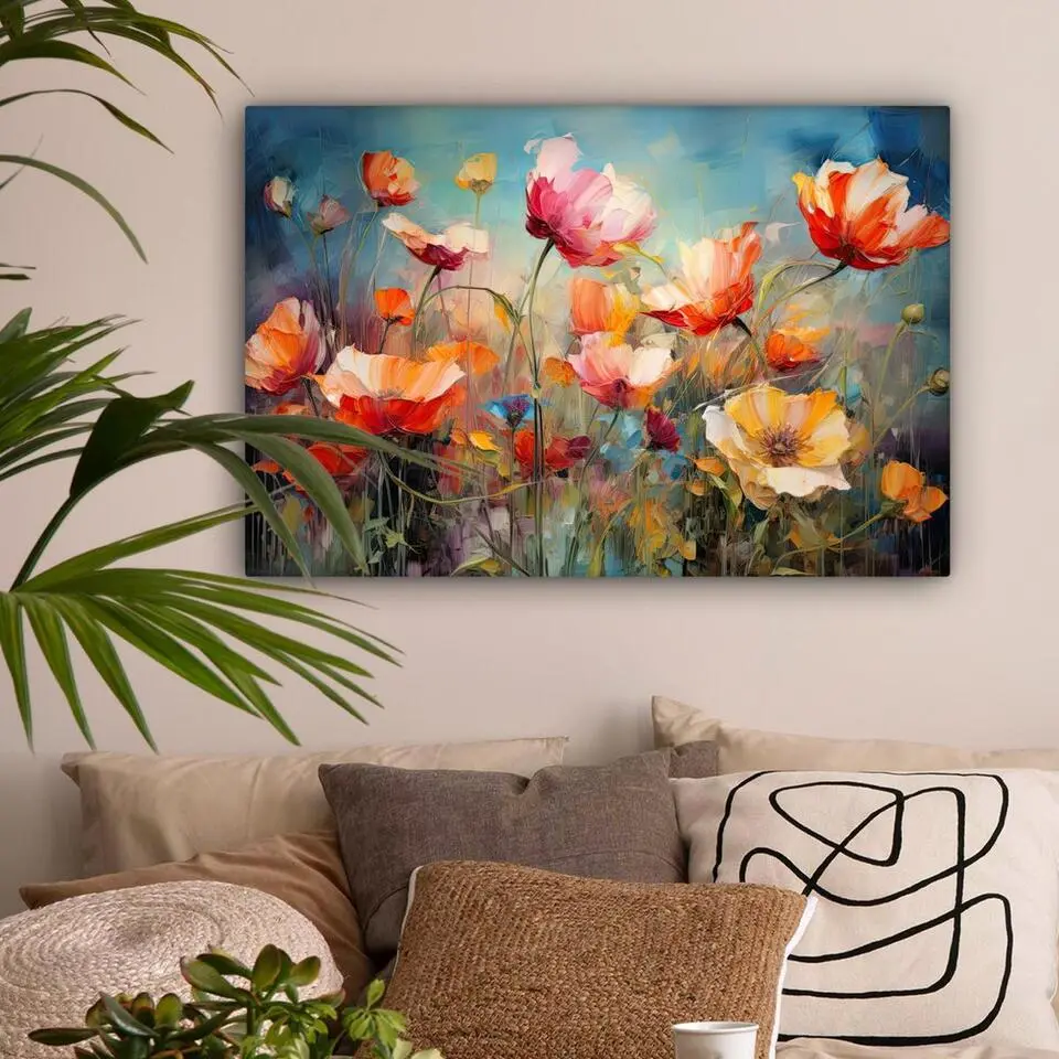 MuchoWow Canvas Schilderij 90x60cm Bloemen Watercolor Kunst