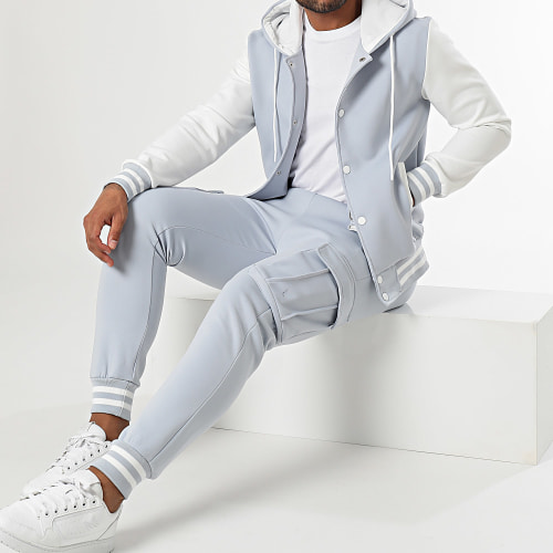 Ensemble Veste Teddy Capuche Et Pantalon Jogging 0139 Gris Blanc