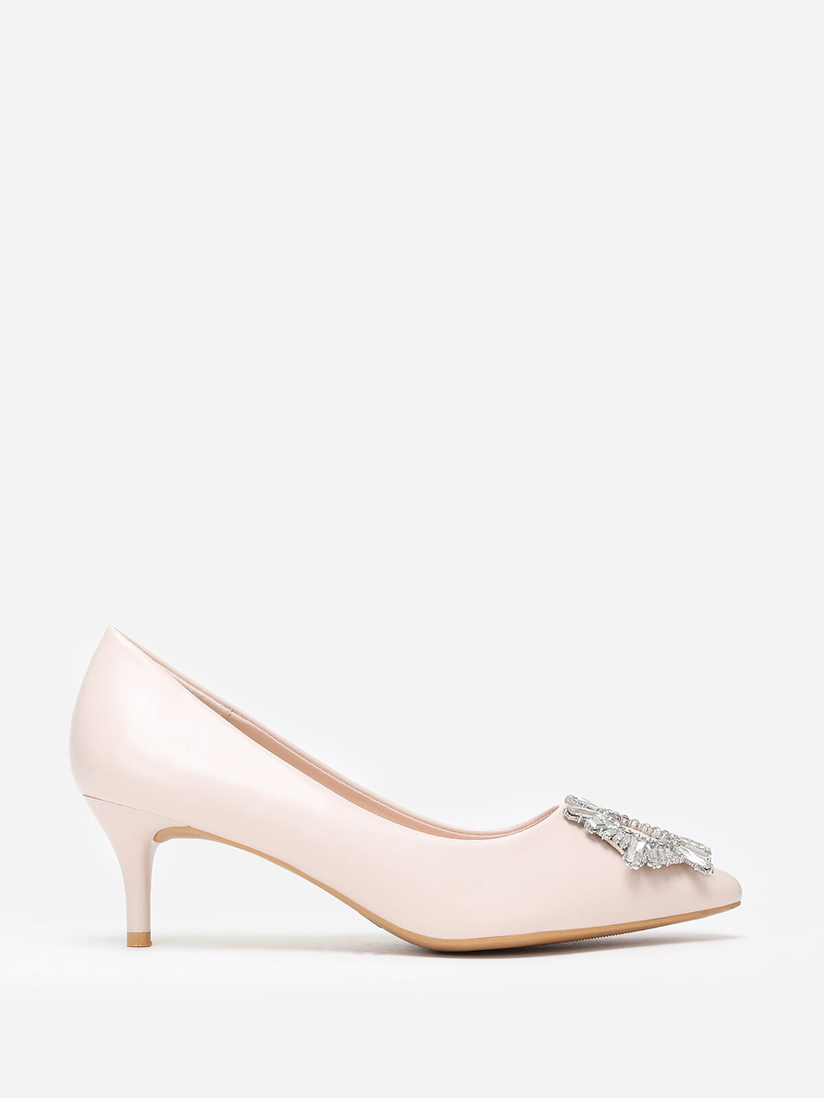 Escarpins à bout pointu avec bijoux strass- Beige