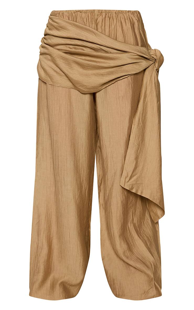 Vert Olive Pantalon Ballon Grand Taille En Tissu Tissé Léger Froissé Avec Lien À Nouer