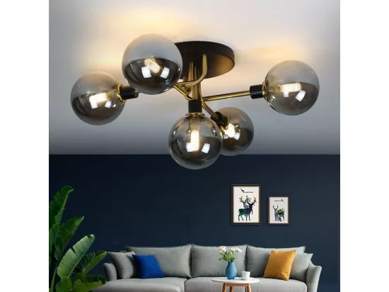 NETTLIFE Plafonnier salon avec boules en verre 5 lampes G9 (sans ampoule)