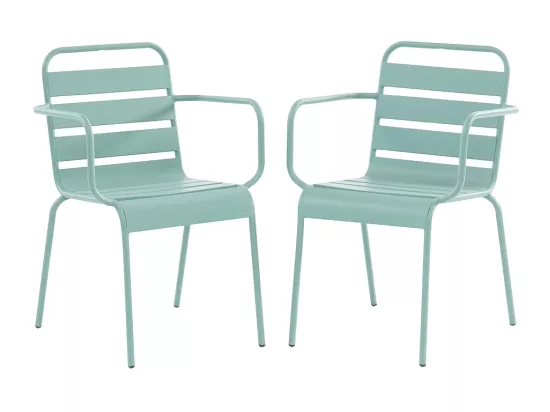 Salle à manger de jardin en métal - une table D.110 cm et 4 fauteuils empilables - Vert amande - MIRMANDE de MYLIA