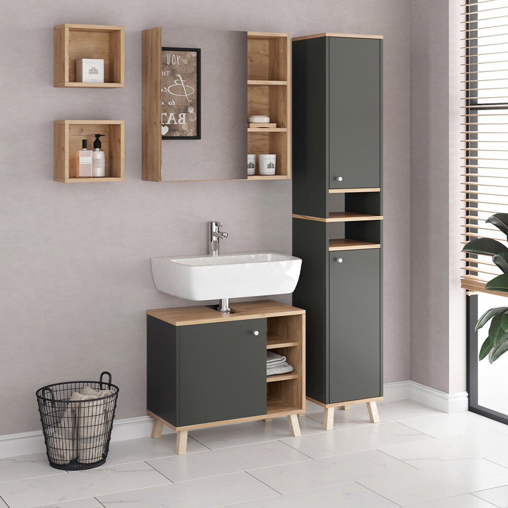 Vicco Badmöbelset Hochschrank Waschtischunterschrank Spiegelschrank Senyo GK/ANT