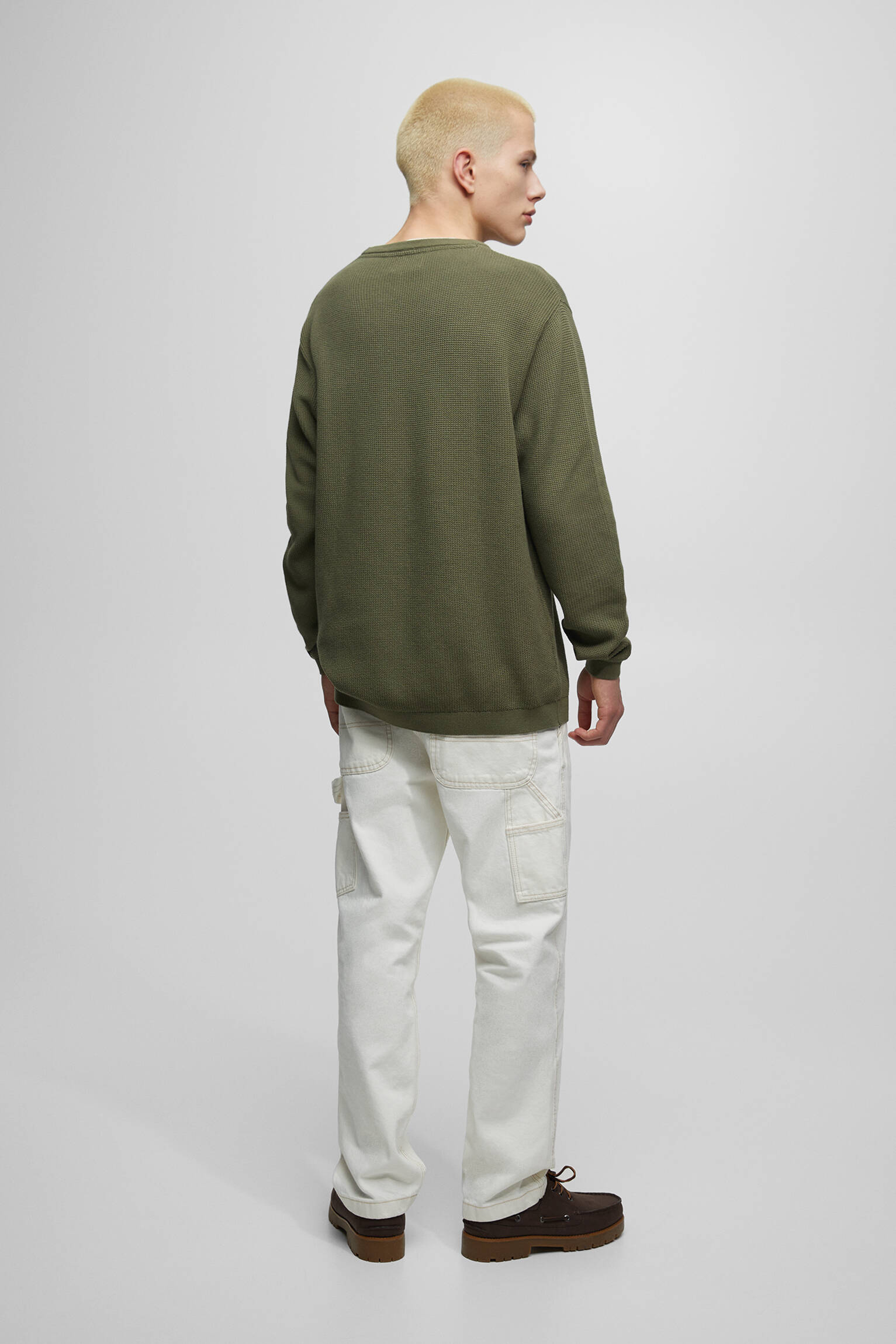 Camiseta regata de malha com gola redonda - Cáqui