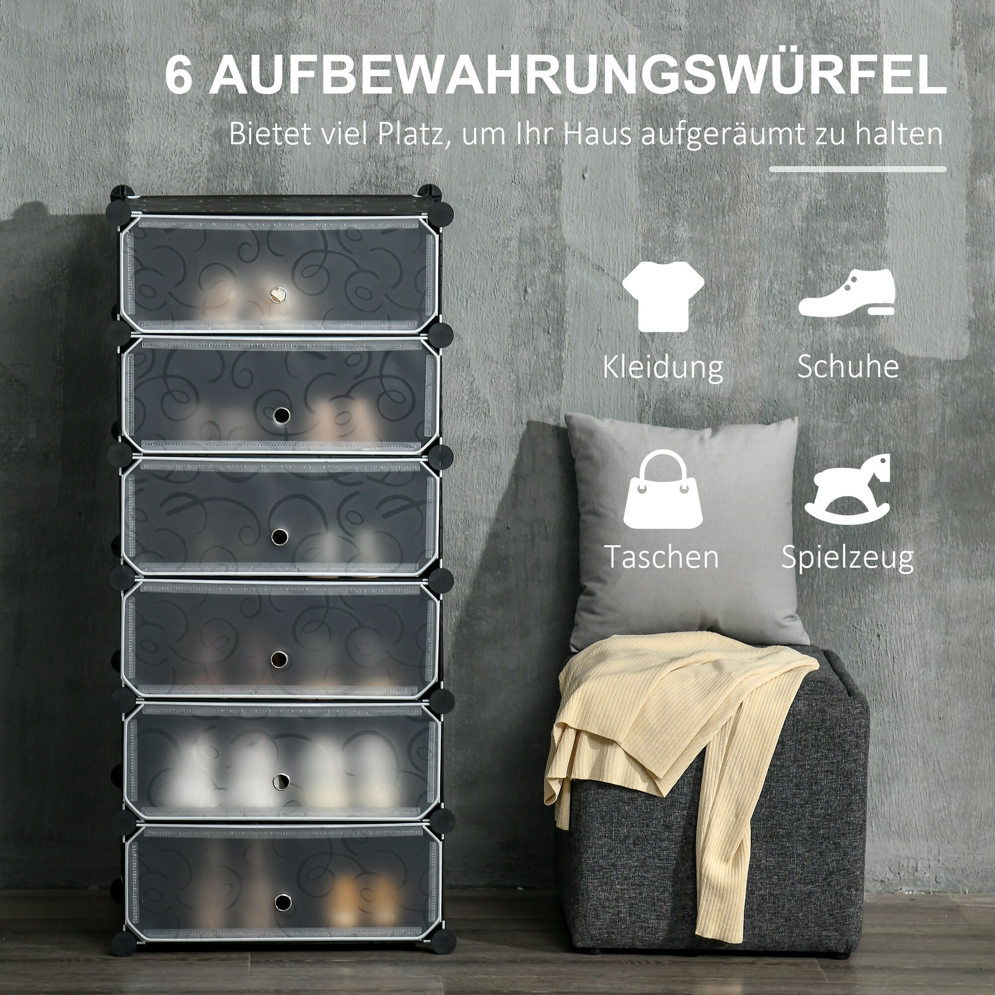 HOMCOM Schuhschrank mit Zubehör schwarz, transparent 49L x 36,5B x108H cm