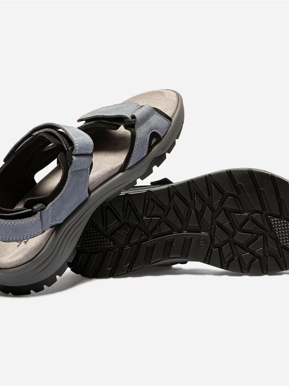 Sandales Femme A Scratch Dessus Cuir Bleu et Gris