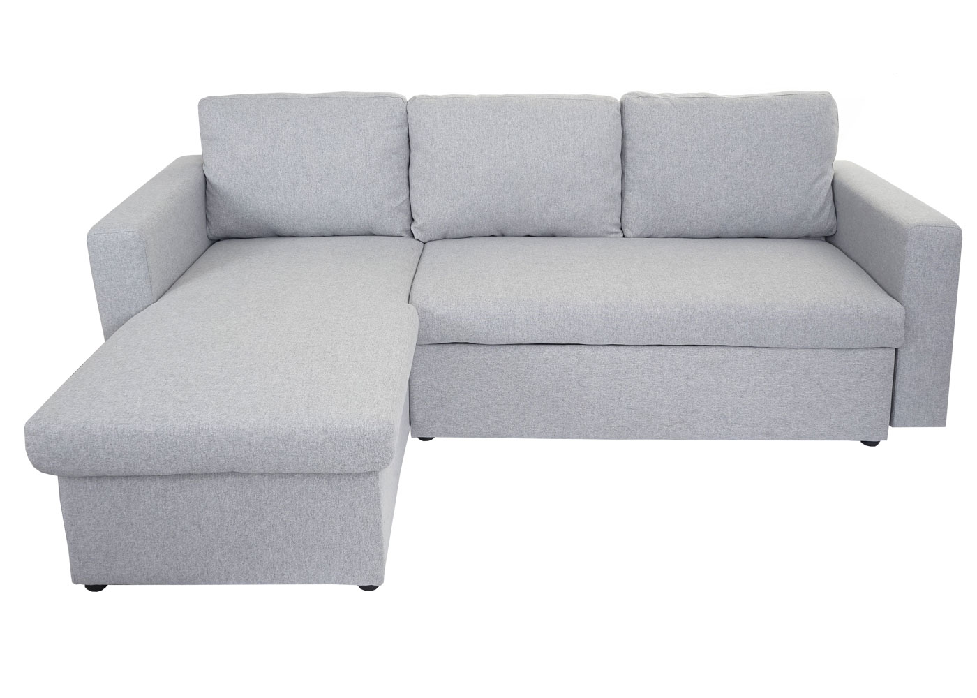 Schlafsofa MCW-D92, Couch Ecksofa Sofa, Schlaffunktion 220x152cm Stoff/Textil ~ hellgrau, ohne Deko-Kissen