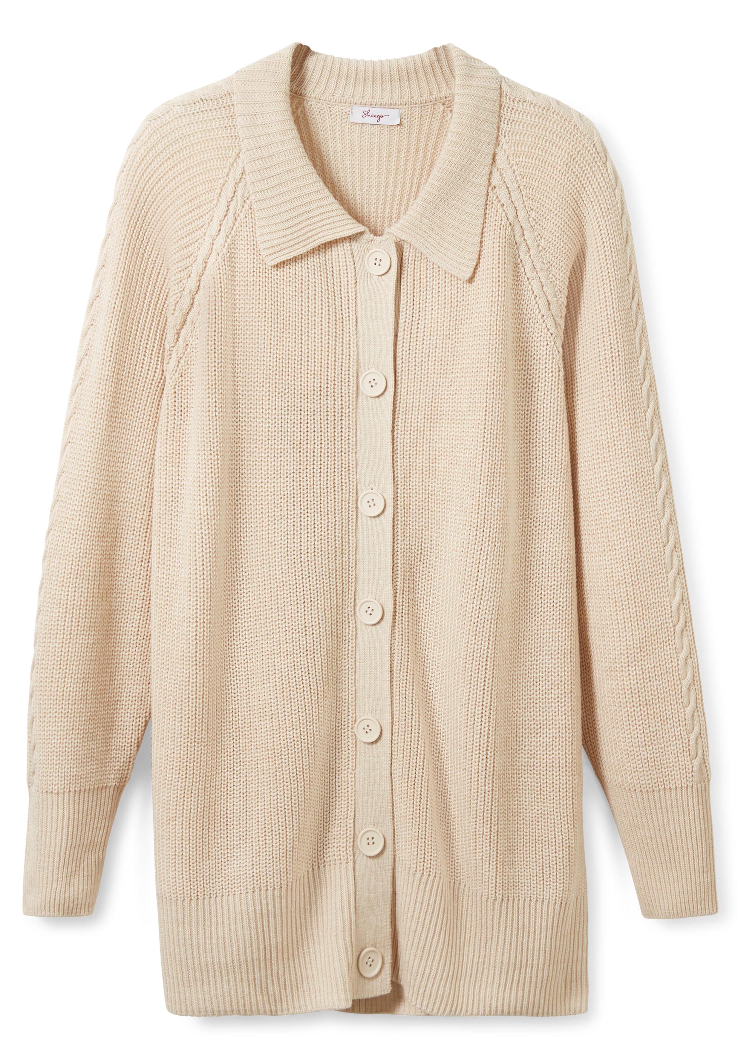 Strickjacke mit Umlegekragen, in Perlfang-Struktur