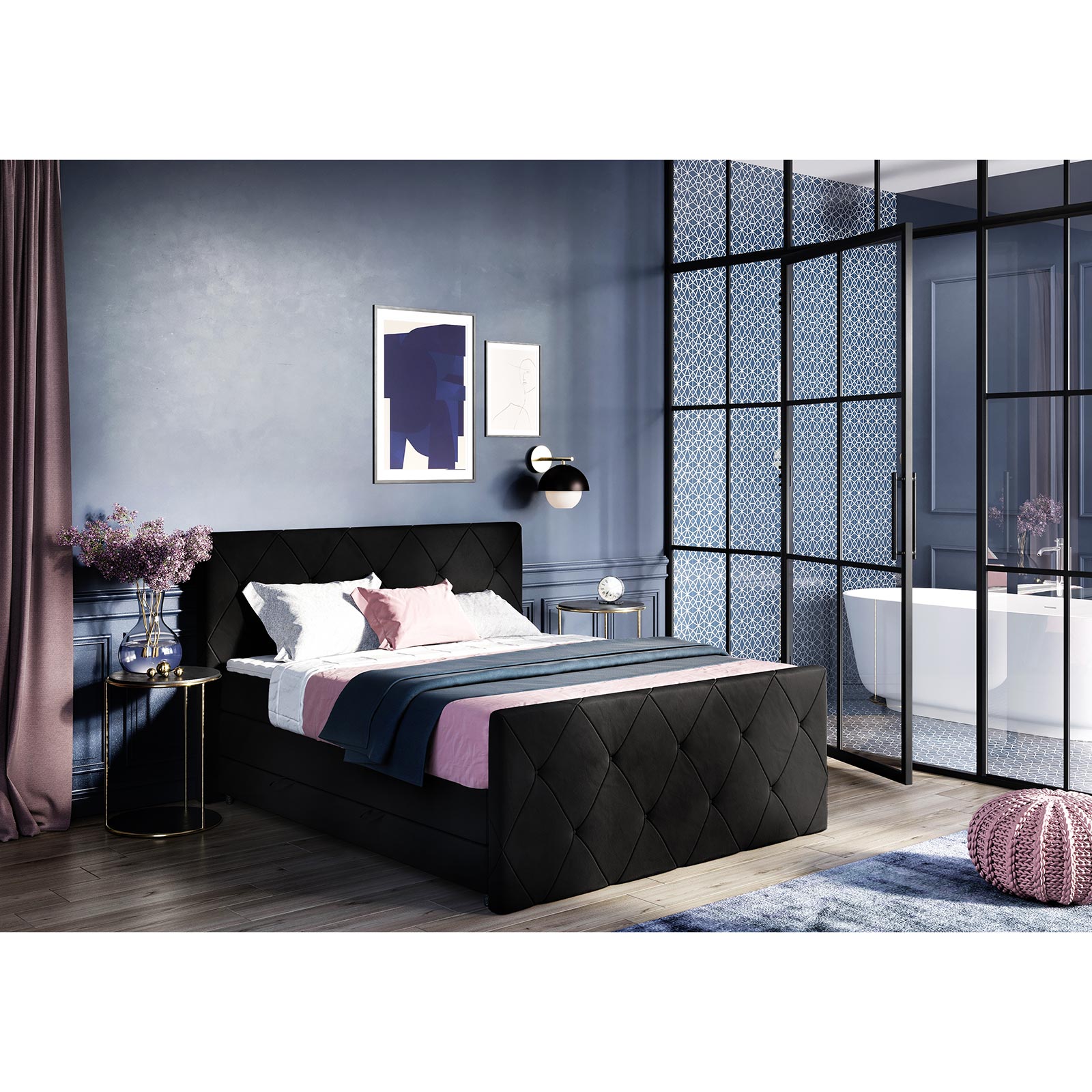 Boxspringbett - schwarz - H3 - mit Bettkasten - 140x200 cm