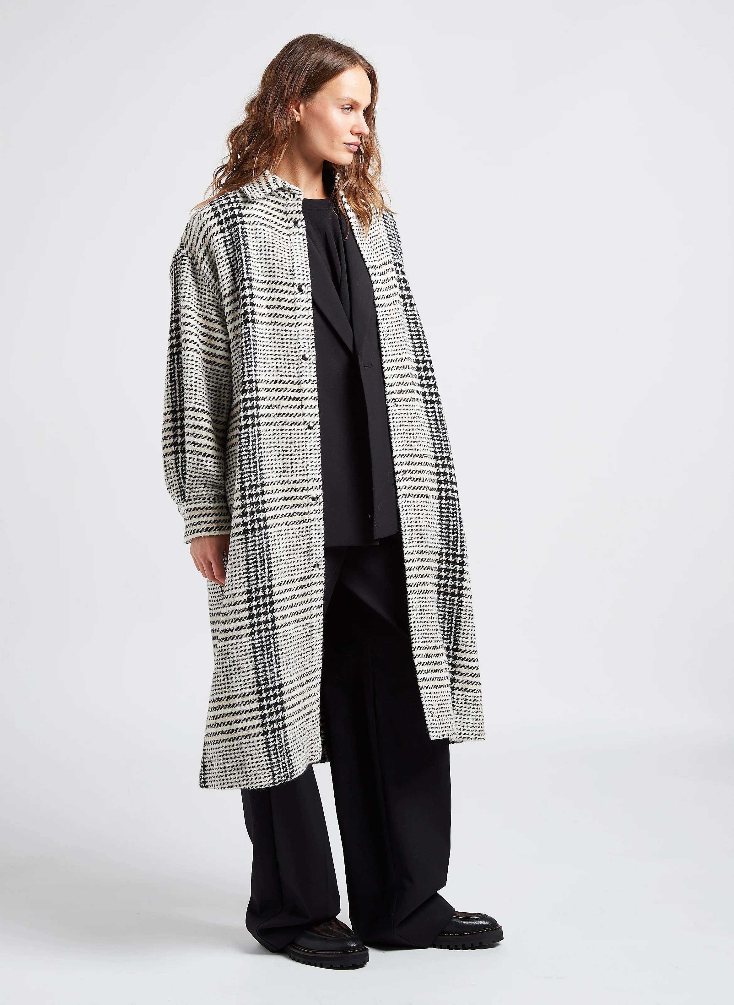 YEO - Manteau col classique à carreaux | Noir