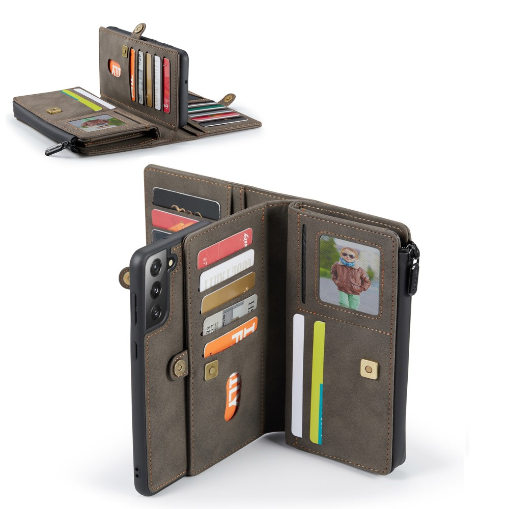 Samsung Galaxy S21 FE 5G 3in1 Leder Tasche   Magnet Hardcase Karten Etui - Dunkelbraun