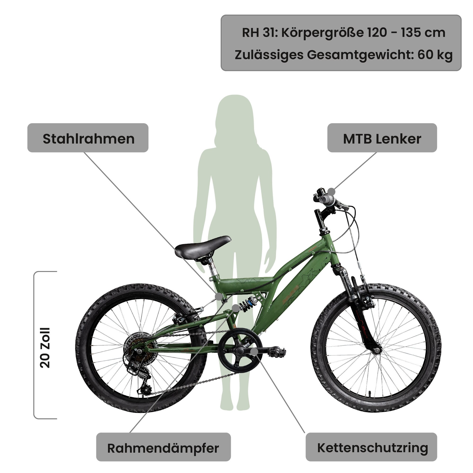 Galano FS180 Kinderfahrrad 20 Zoll ab 6 Jahre 120-135 cm Mädchen Jungen Fahrrad 6 Gänge