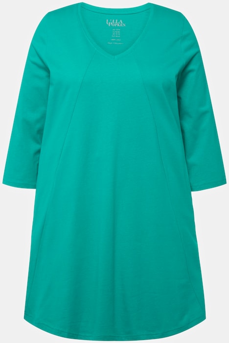 Longshirt, Ziernähte, A-Linie, V-Ausschnitt, 3/4-Arm