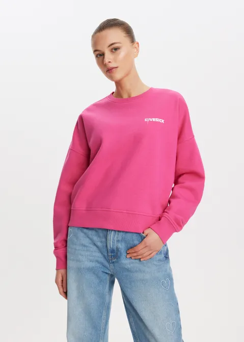Sweater met print lovesick paars (FUCHSIA)