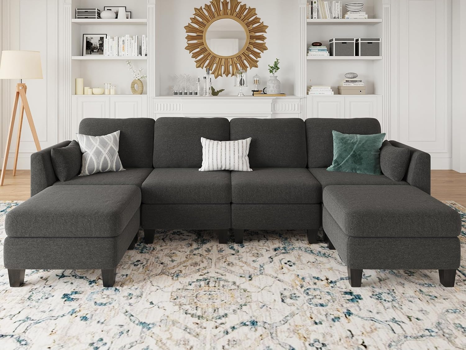 U-Form Modulares Ecksofa mit schlaffunktion,Moderner Schlafsofa aus Stoff，umwandelbarer Sofa mit Hochdicht-Memory-Schaum, bequemer 6-Sitzer Modulares Eckcouch für den Wohnzimmer, Dunkelgrau
