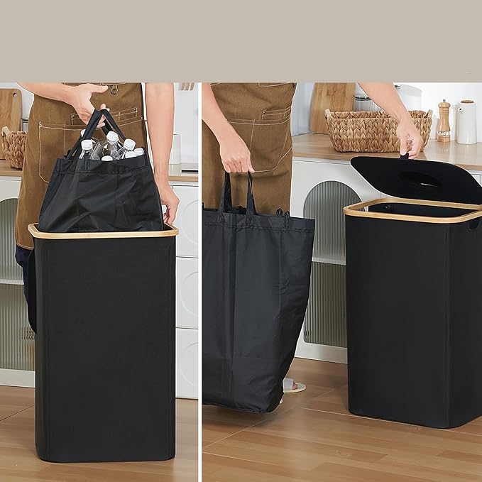 (720x445mm) Oxford Pfandflaschen Organizer Recycling Behälter PET Flaschen Sammler mit Herausnehmbarem Beutel - Schwarz