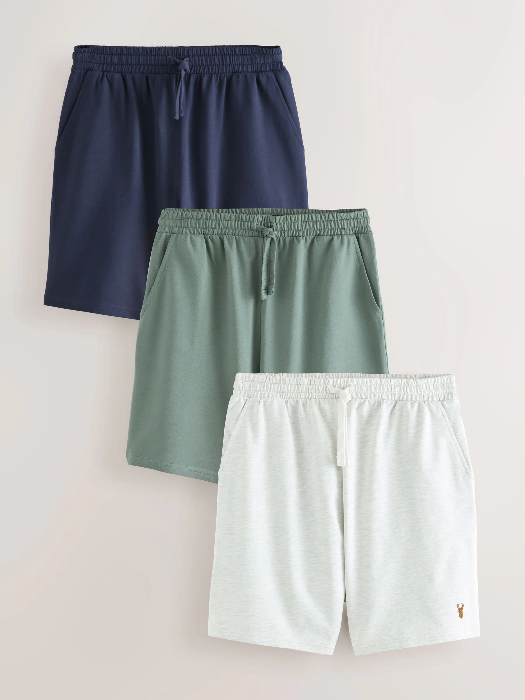 Marineblauw/groen/ijsgrijs - Set van 3 lichtgewicht 100% katoenen korte broeken