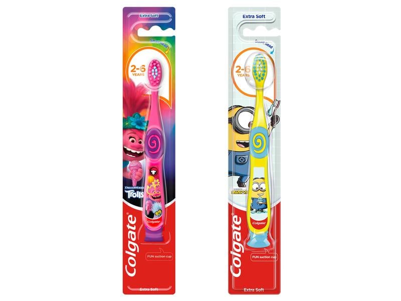 Colgate Kinder-Zahnbürste Trolls / Minions 2-6 Jahre Extra Zahnbürste für extra sanfte Reinigung