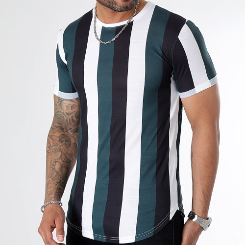 Tee Shirt Oversize A Rayures 2963 Noir Blanc Vert