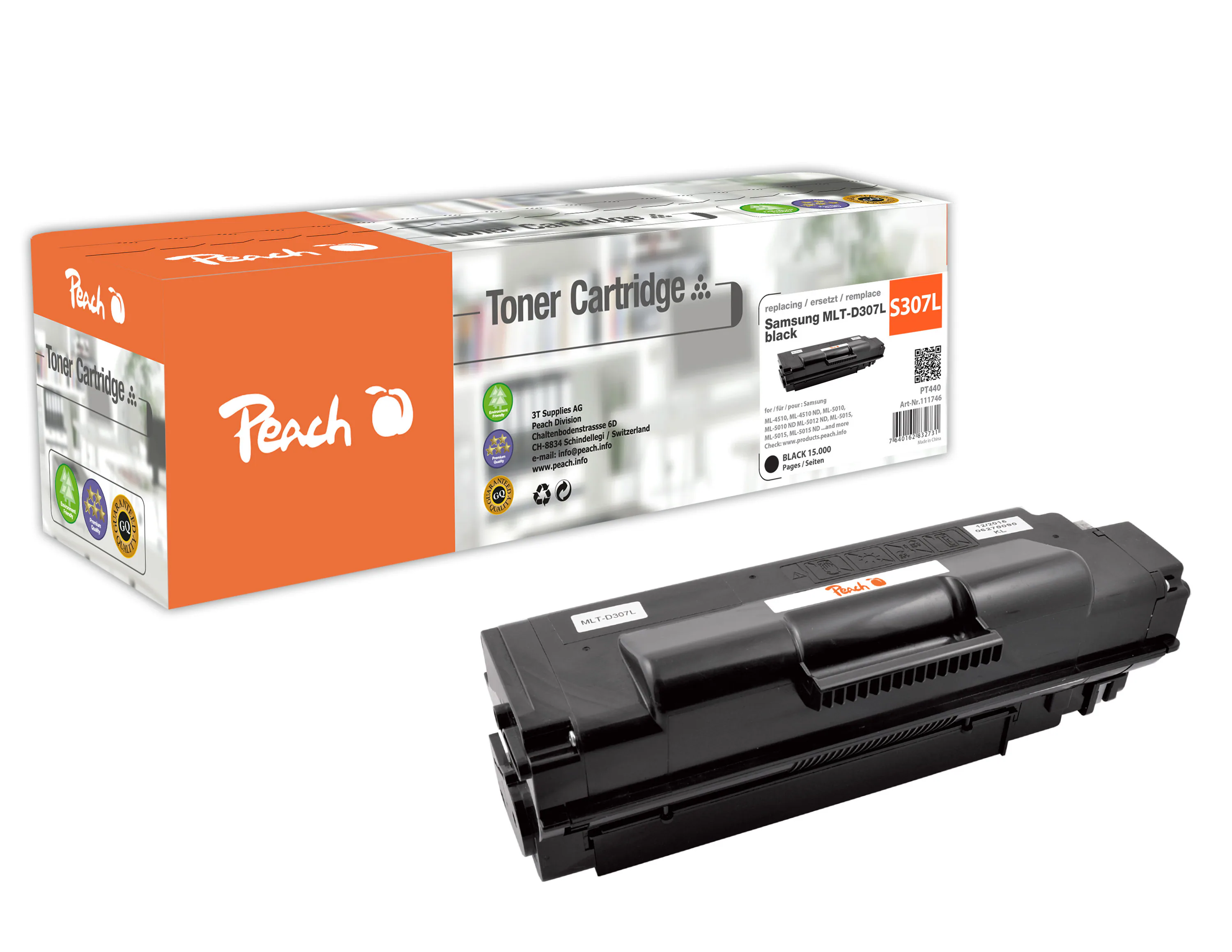 Peach S307Toner XL bk ersetzt Samsung MLT-D307L/ELS, SV066A für z.B. Samsung ML -4510, Samsung ML -4510 ND, Samsung ML -4512 ND (wiederaufbereitet)