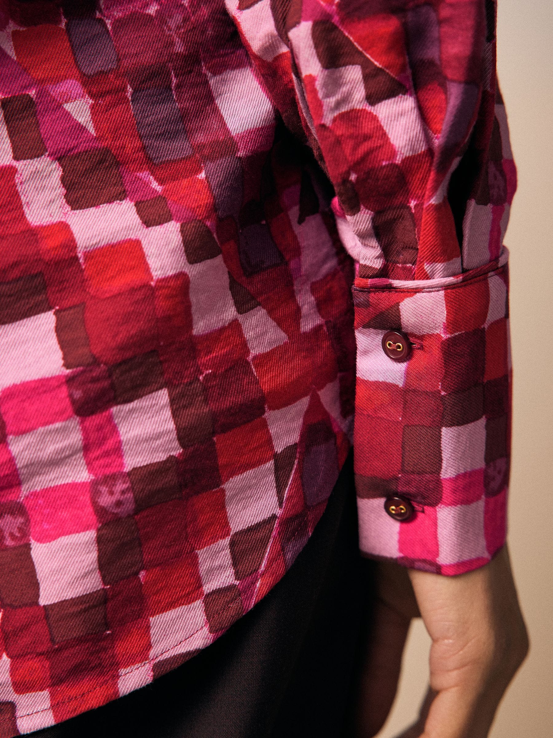 Roze met geometrische print - Overhemd met lange mouwen en knoopsluiting