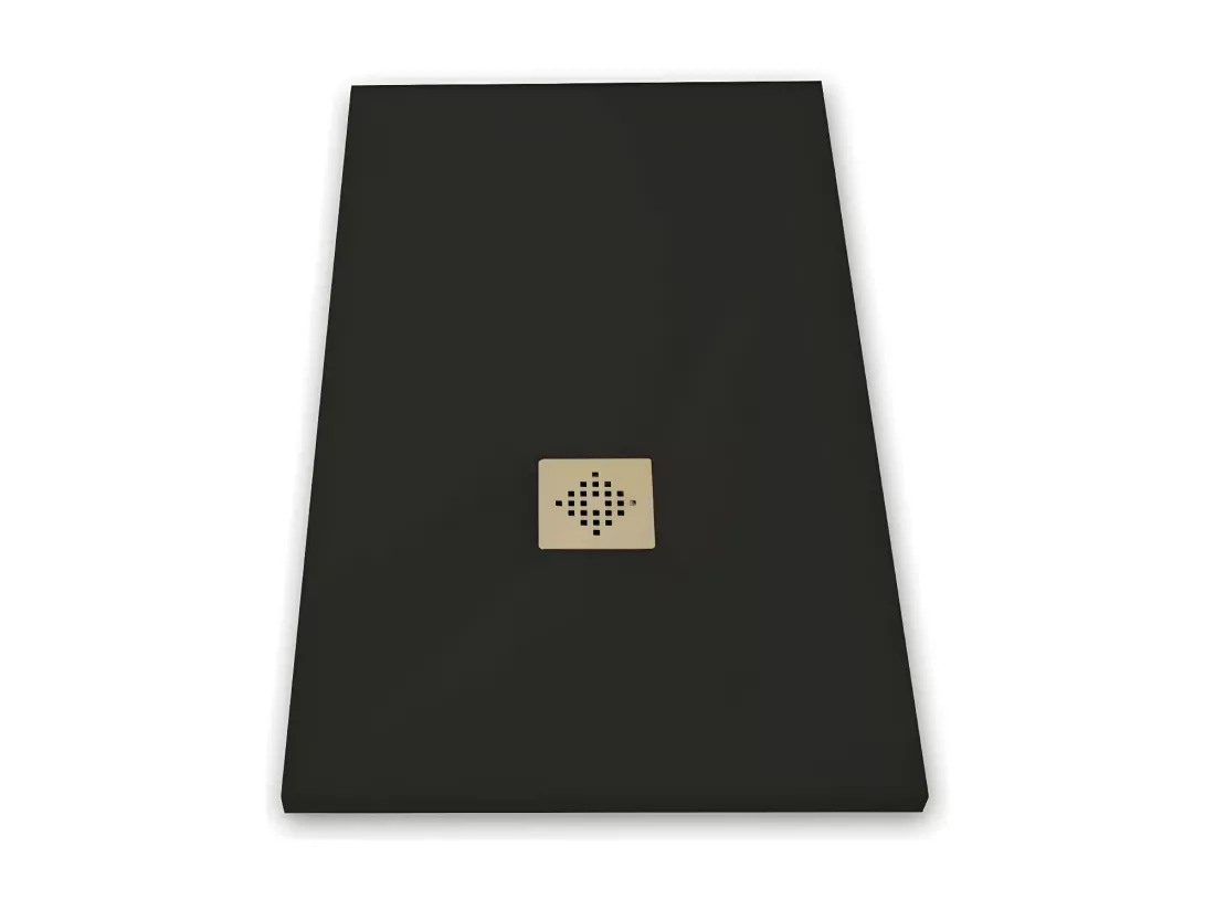 Receveur de douche 80 x 170 cm extra plat PURE en résine surface ardoisée noir Grille noire