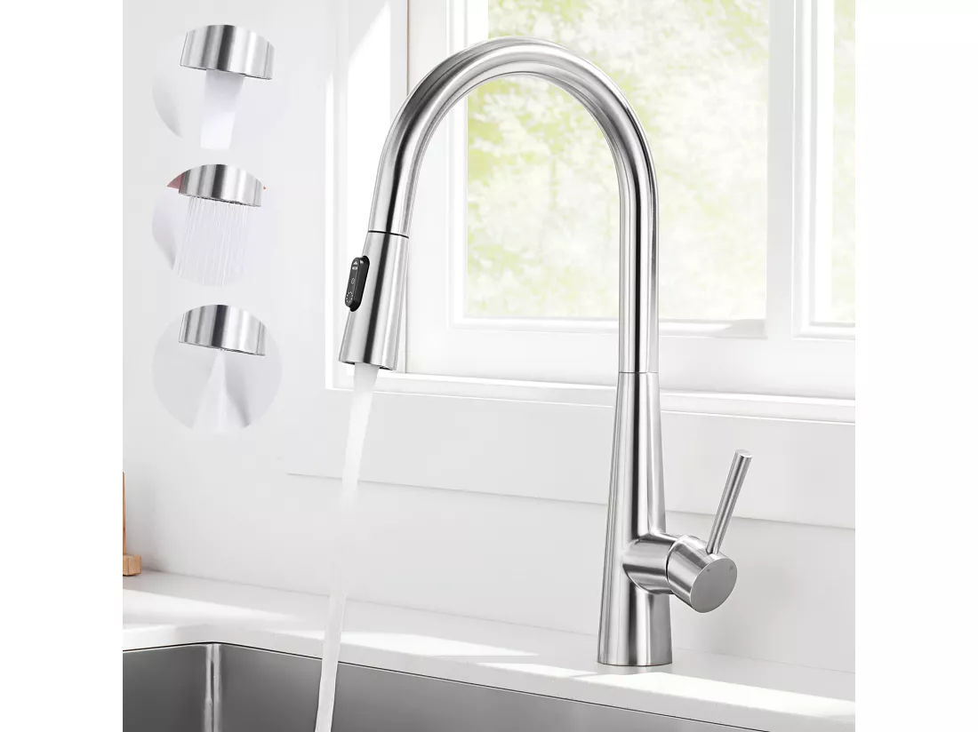 2PCS Cecipa MAX Mitigeur de Cuisine avec Douchette Extractible - Robinet d'Évier avec 3 Modes de Sortie D'eau - Mitigeur Cuisine en Inox Brossé