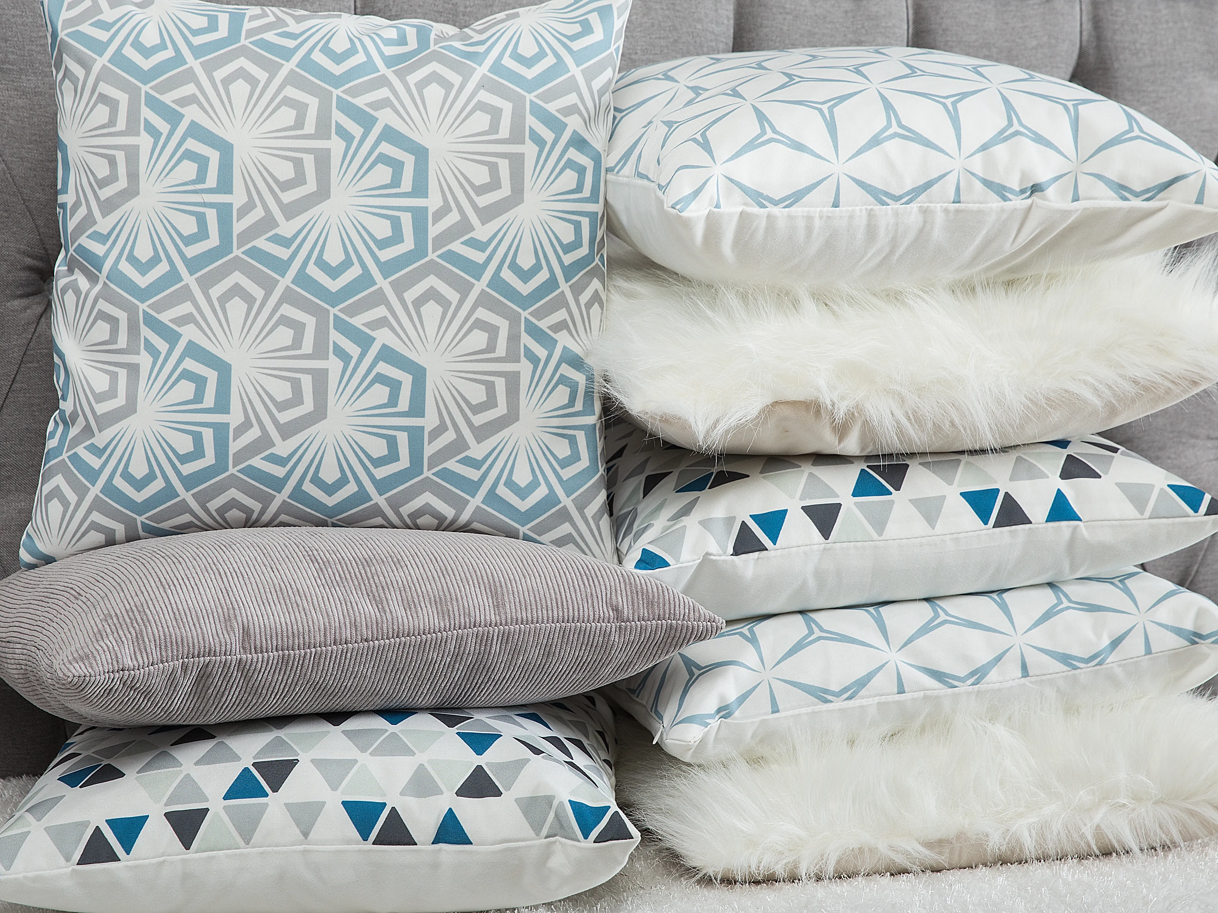 Set van 2 sierkussens PRIMROSE 45 x 45 cm Lichtblauw ikat