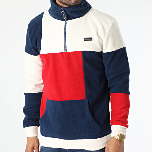 Sweat Polaire Col Zippé DP-10022 Bleu Marine Beige Rouge