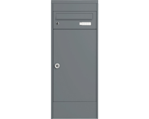 MEFA pakketbrievenbus, gepoedercoat staal, BxHxD 410/1025/325 mm, Mana 482, basaltgrijs RAL 7012, zijdemat, toegang aan de voorzijde, 2 compartimenten met naamplaatje