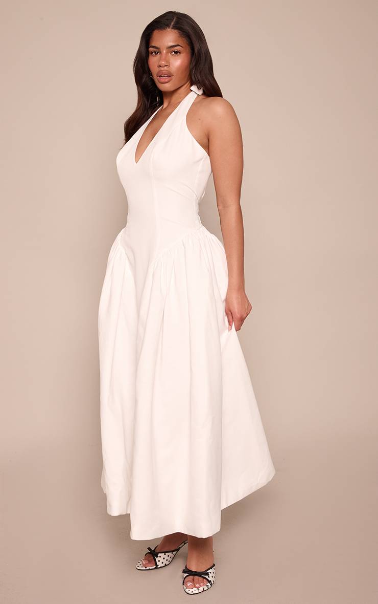 Blanc Robe Mi-longue Ajustée À Encolure Plongeante En V Et Dos Nu