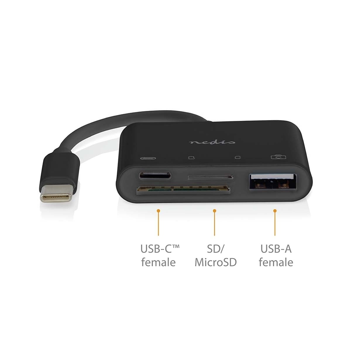 Nedis USB-hub | 1x USB-C™ | 1x USB A / 1x USB-C™ | 4-Port port(s) | USB 2.0 | USB-Strøm | SD & MicroSD
