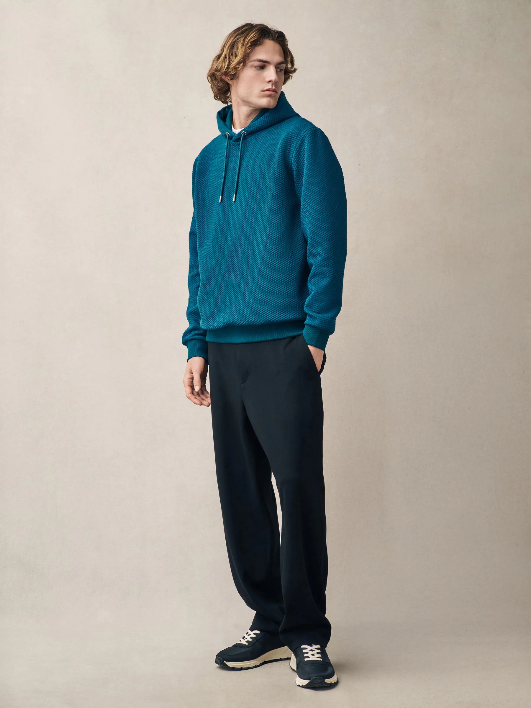 Blauwgroen - Pullover-hoody met textuur