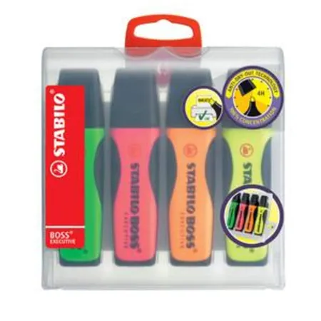 Premium-Textmarker - STABILO BOSS EXECUTIVE - 4er Pack - grün, pink, orange, gelb