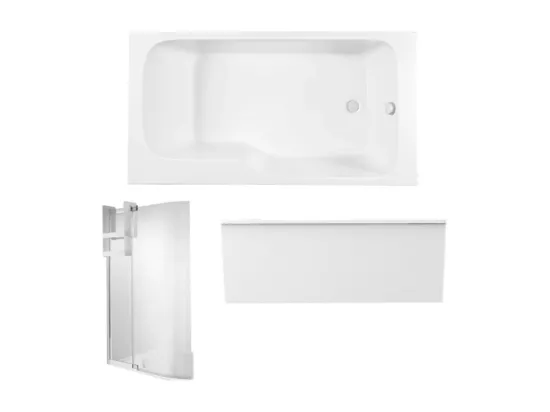 Pack baignoire bain douche 170 x 90 JACOB DELAFON Malice version droite + tablier en niche + pare bain + étagère pour pare bain