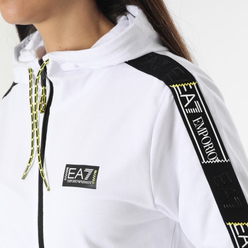 Sweat Capuche Zippé A Bandes Femme 3RPM09 Blanc
