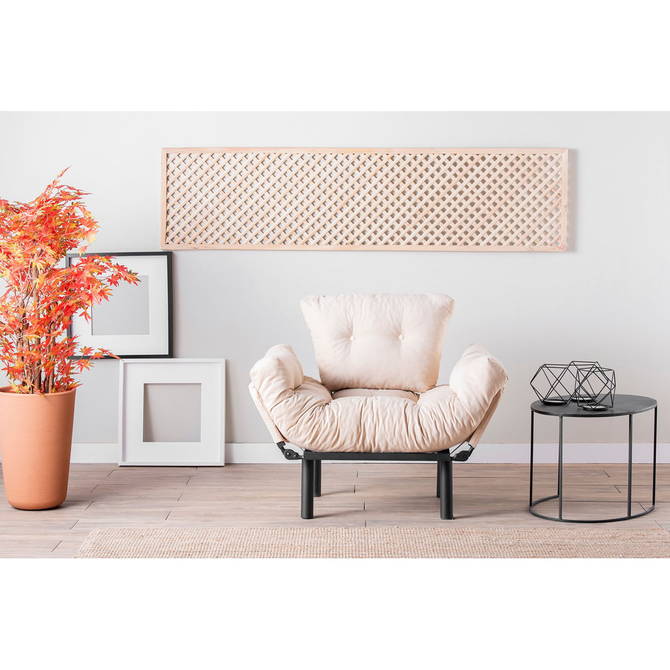 Wooden Art Fauteuil Nitta crème - 60x53x45 cm