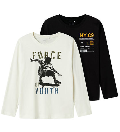 Name It T-Shirt - NkmVagno - 2-pak - Blåck/Jet Stream