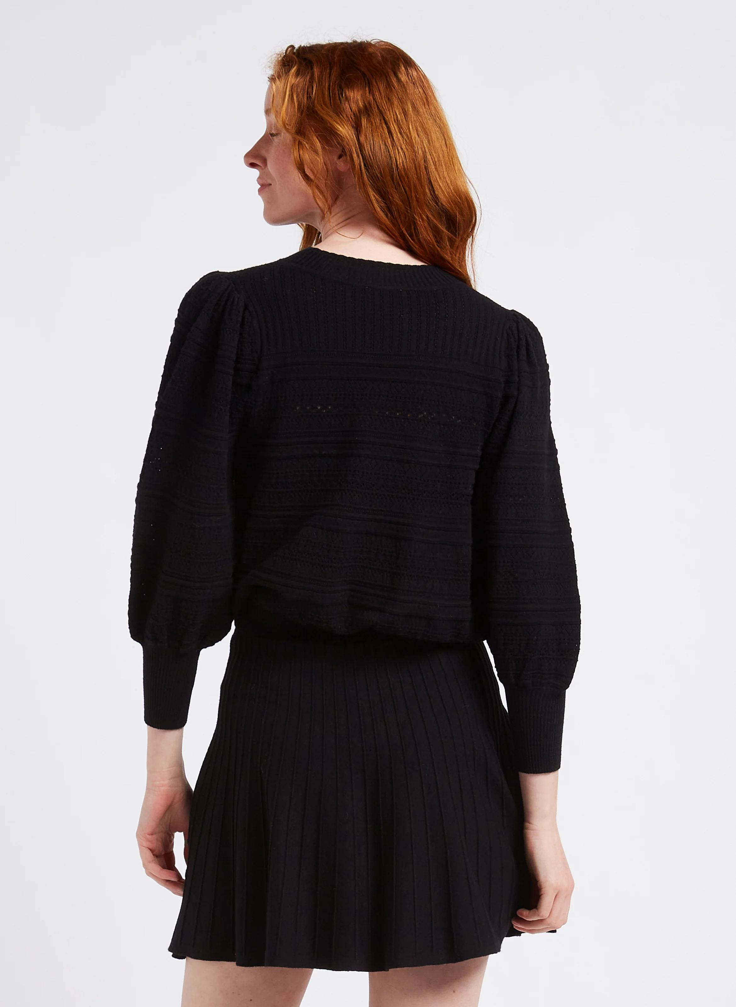 MILET - Pull col rond en maille ajourée| Noir