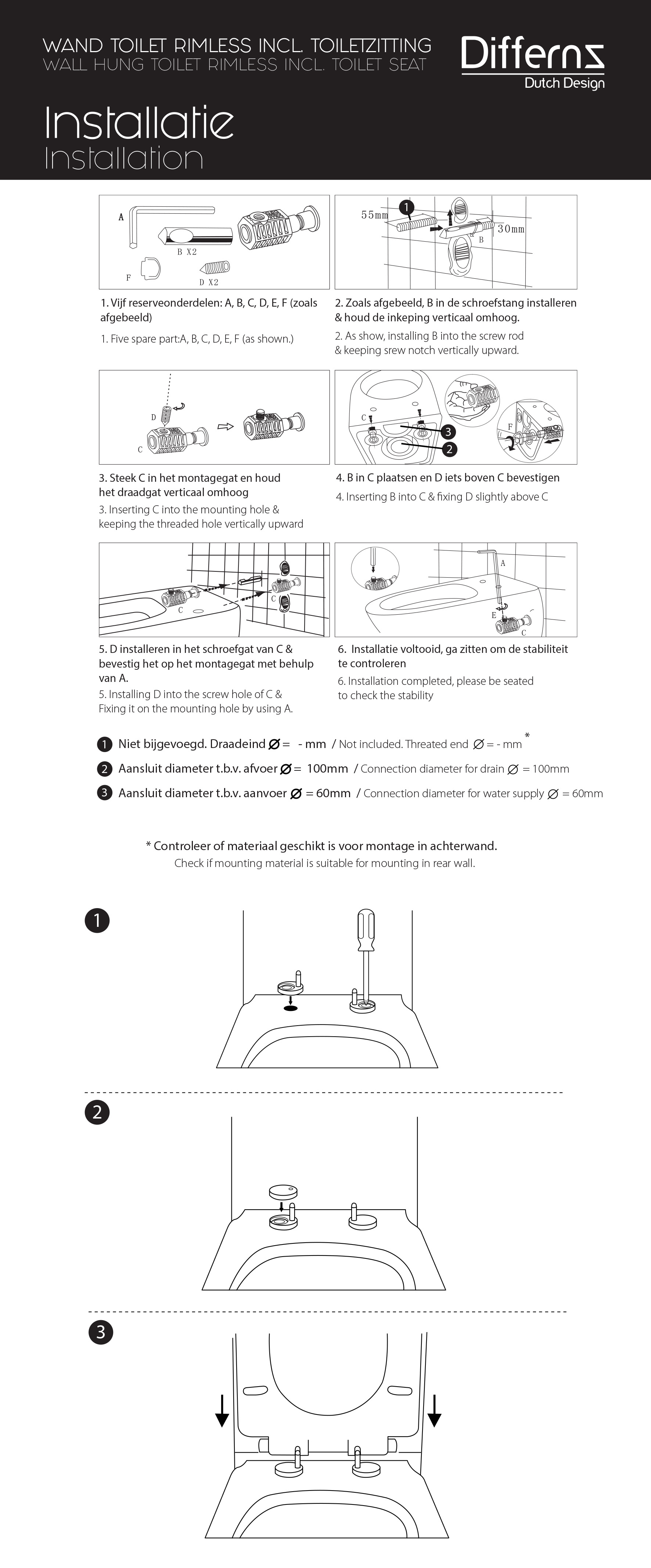 Differnz hangend toilet randloos met zitting wit