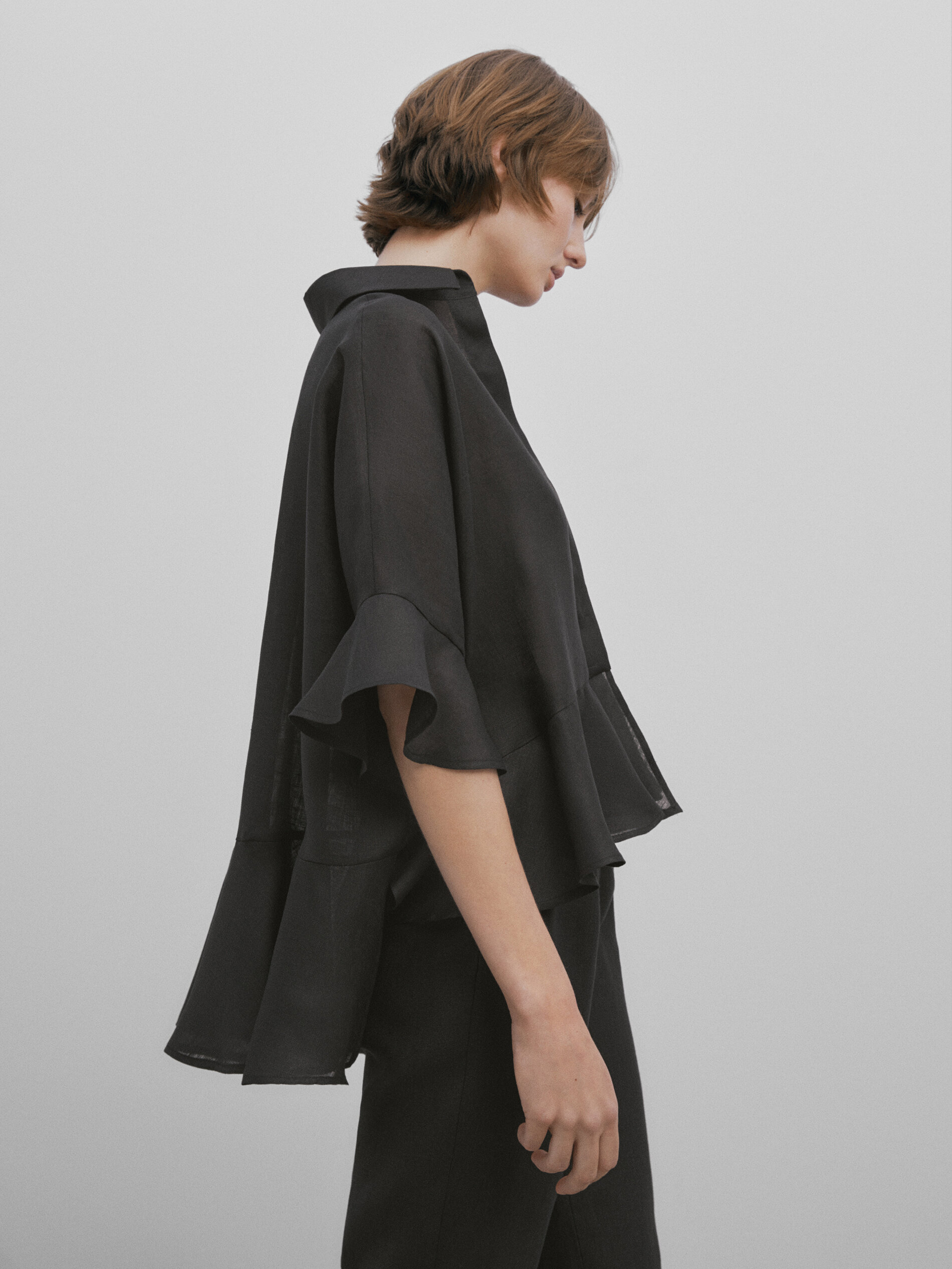 Camisa peplum em linho - Studio - NEGRO