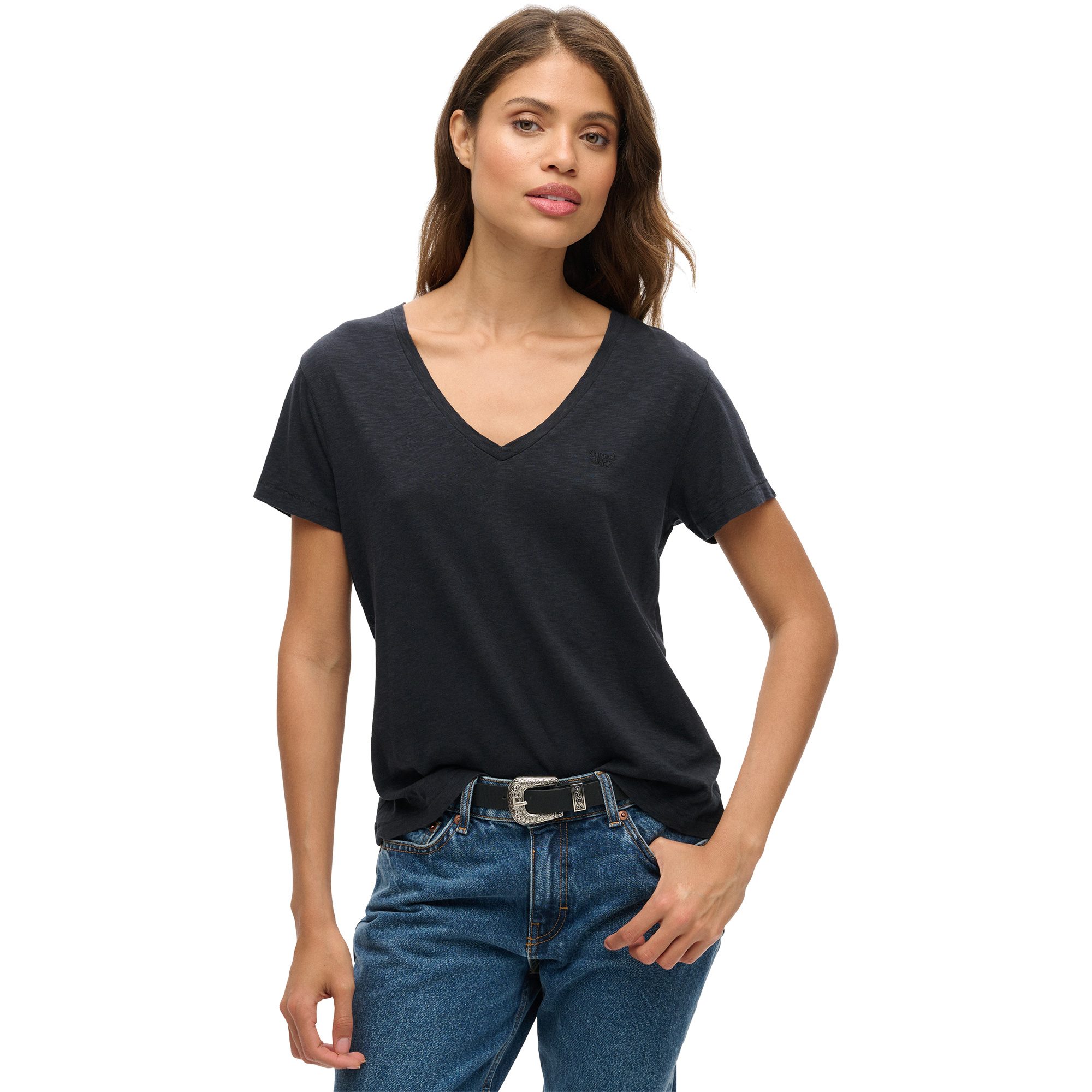 Superdry Studios V-Ausschnitt und Stickerei T-Shirt Damen eclipse navy