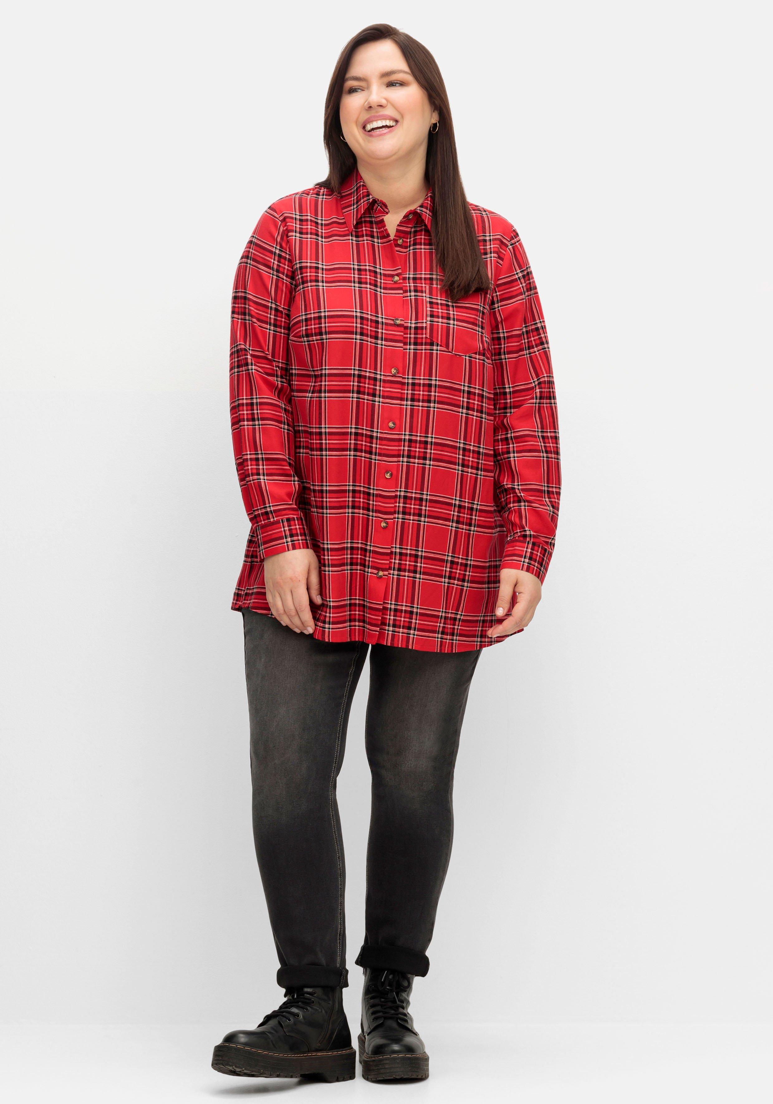 Karo-Hemdbluse in leicht ausgestellter Longform