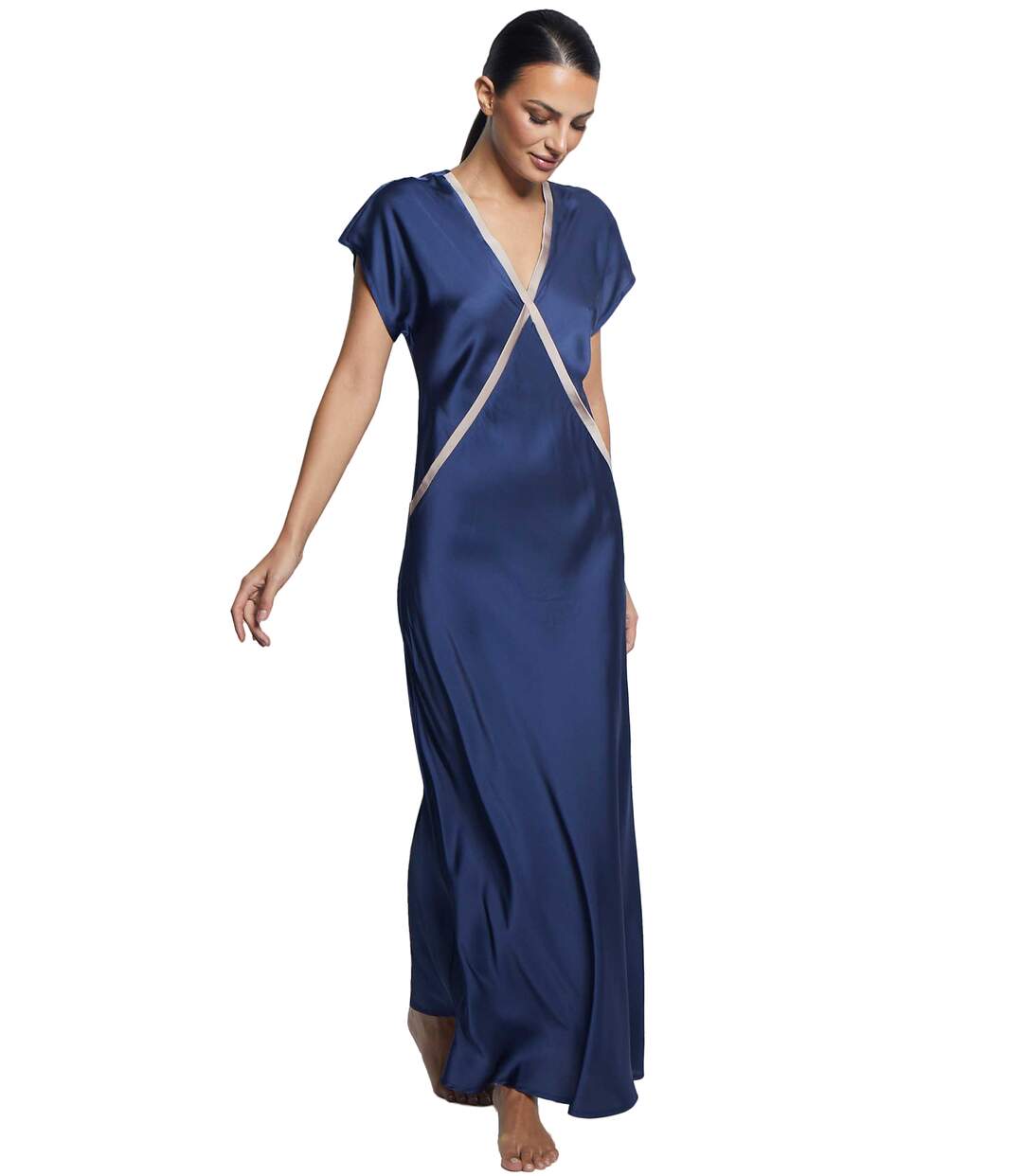 Chemise de nuit longue manches courtes Satin Selmark