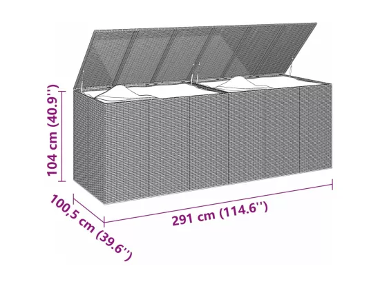 Boîte à coussins de jardin Résine tressée 291x100,5x104 cm Gris