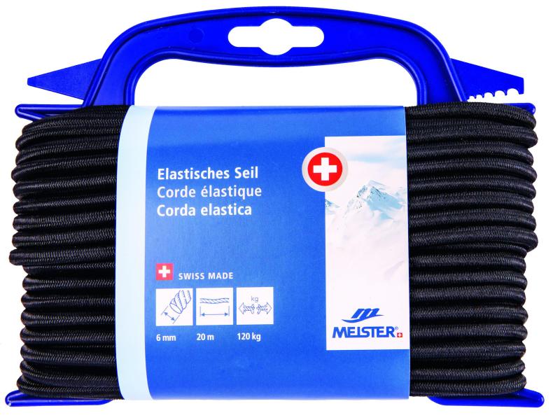 Meister Gummi-Spannseil Ø 6 mm, 20 m, 120 kg, Schwarz Seil; Anwendungsbereich: PKW, Werkstatt