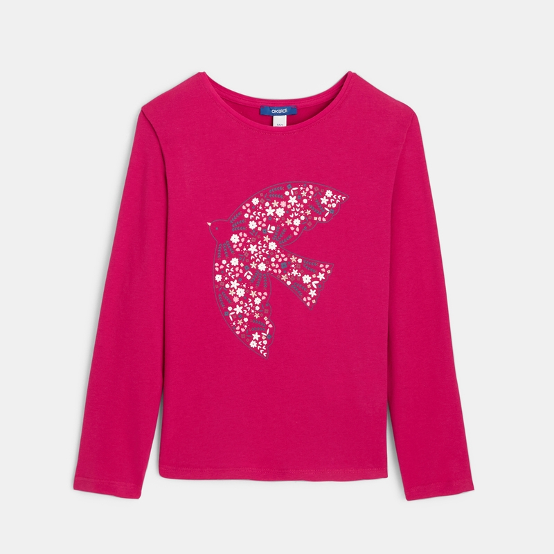 T-shirt manches longues motif colombe rose fille